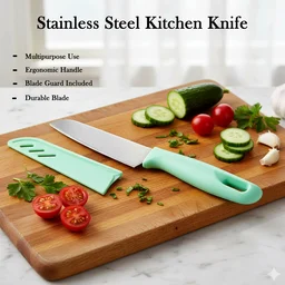 Stainless Steel Kitchen Knife – Ergonomic Soft Grip & Protective Cover