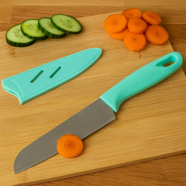 Stainless Steel Kitchen Knife – Ergonomic Soft Grip & Protective Cover