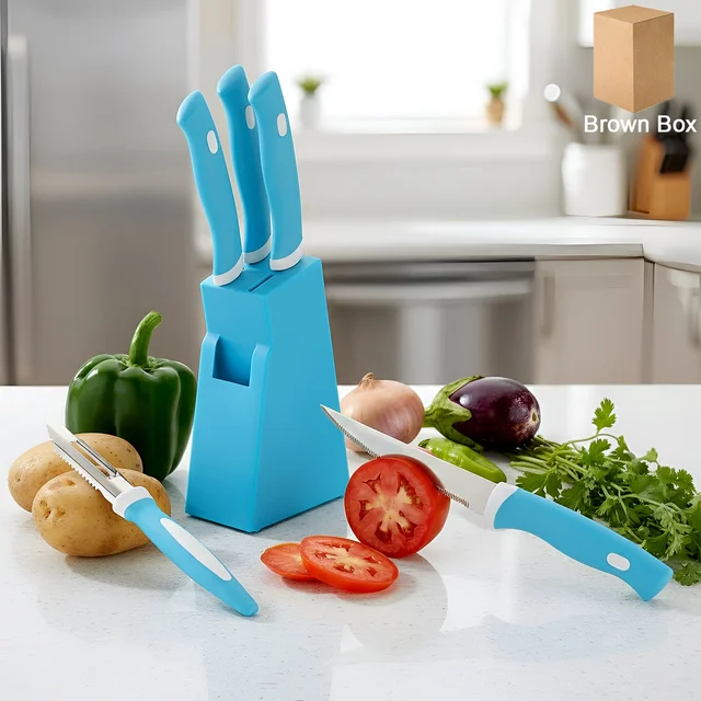Stainless Steel Knife Set – 6 Pc Kitchen Tools with Stand | Indo Glow