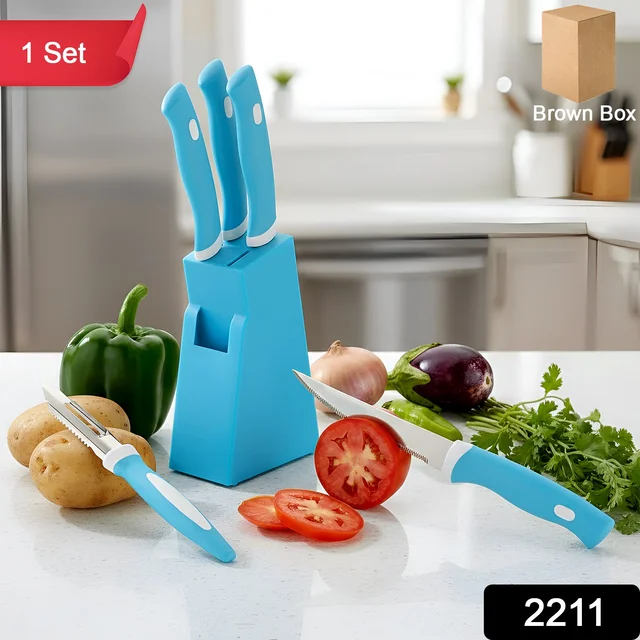Stainless Steel Knife Set – 6 Pc Kitchen Tools with Stand | Indo Glow