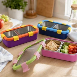 Stainless Steel Leak-Proof Lunch Box – 2 Compartments & Secure Seal