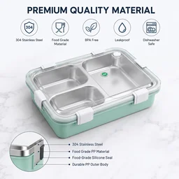 Stainless Steel Lunch Box 2 Section – Leakproof & Durable with Spoon