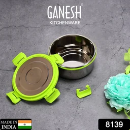 Stainless Steel Lunch Box – Round, Leak-proof 400ml | Ganesh
