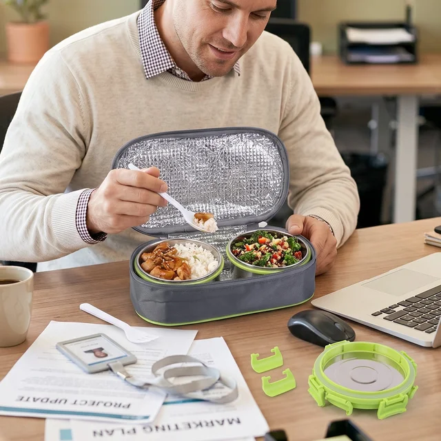 Stainless Steel Lunch Box Set – Durable & Leakproof with Carry Bag