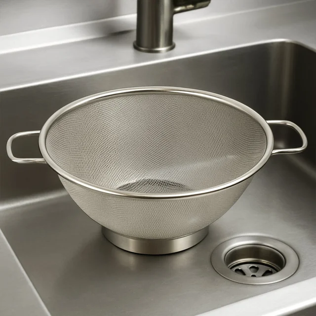 Stainless Steel Mesh Colander – Durable Kitchen Strainer with Handles