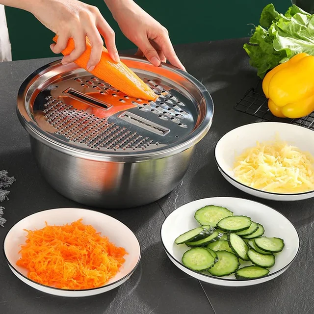 Stainless Steel Mixing Bowl Set – 3-in-1 Multifunction Kitchen Bowls