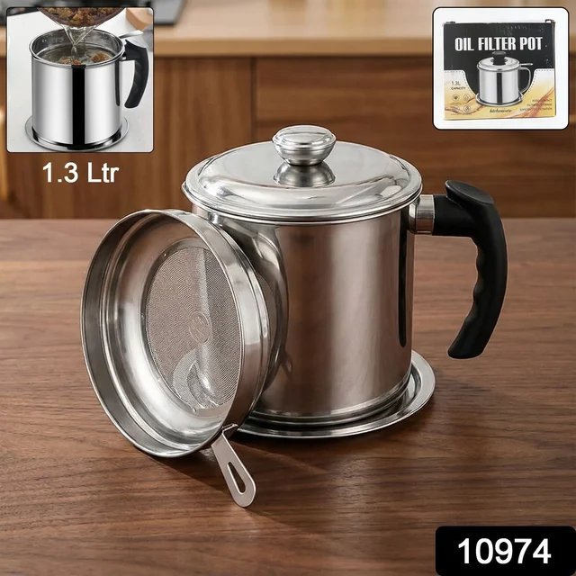 Stainless Steel Oil Filter Pot – 1.3L Durable & Reusable