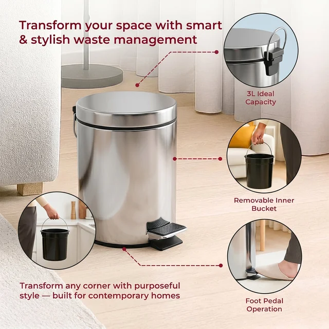 Stainless Steel Pedal Dustbin – Compact & Hygienic Waste Disposal