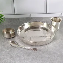 Stainless Steel Pooja Thali Set – Complete 4-Piece Dining Set