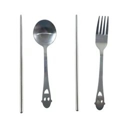 Stainless Steel Portable Cutlery Set Spoon Fork Chopsticks with Pouch (4 Pc Set)