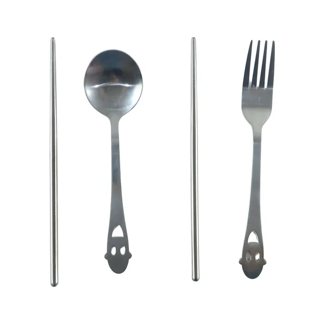 Stainless Steel Portable Cutlery Set Spoon Fork Chopsticks with Pouch (4 Pc Set)