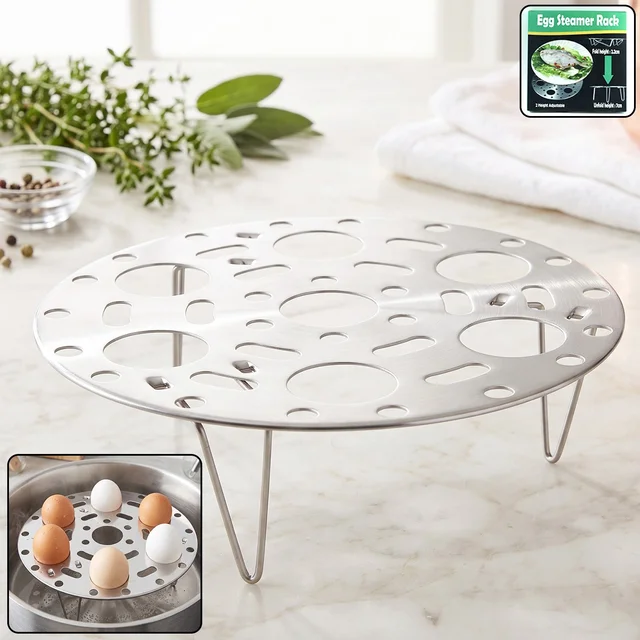 Stainless Steel Round Egg Steamer Rack Folding Trivet Stand for Pot (1 Pc)