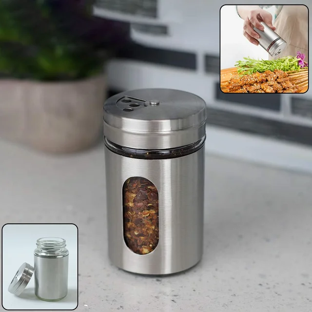 Stainless Steel Spice Jar – 2-in-1 Dual Dispensing with Window