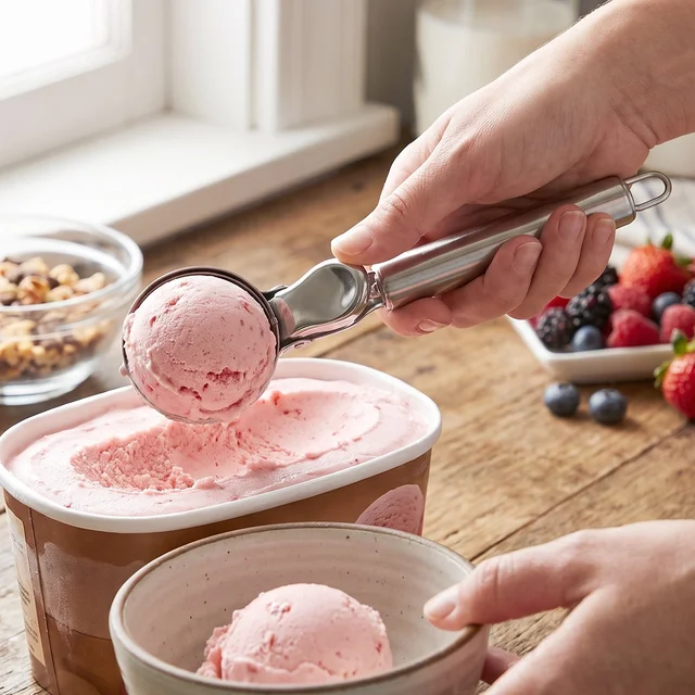 Stainless Steel Trigger Release Ice Cream Scoop Cookie Dough Scoope...