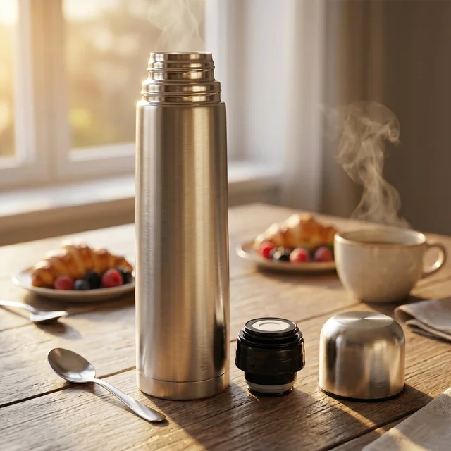Stainless Steel Vacuum Flask – 1000ML with Carry Bag & Spoon