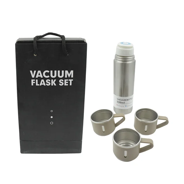 Stainless Steel Vacuum Flask Set – Keeps Drinks Hot & Cold 12h
