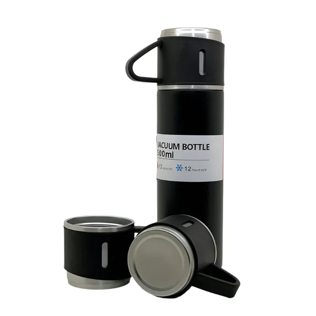 Stainless Steel Vacuum Flask Set with 3 Cups – 500ml | Biz Sip