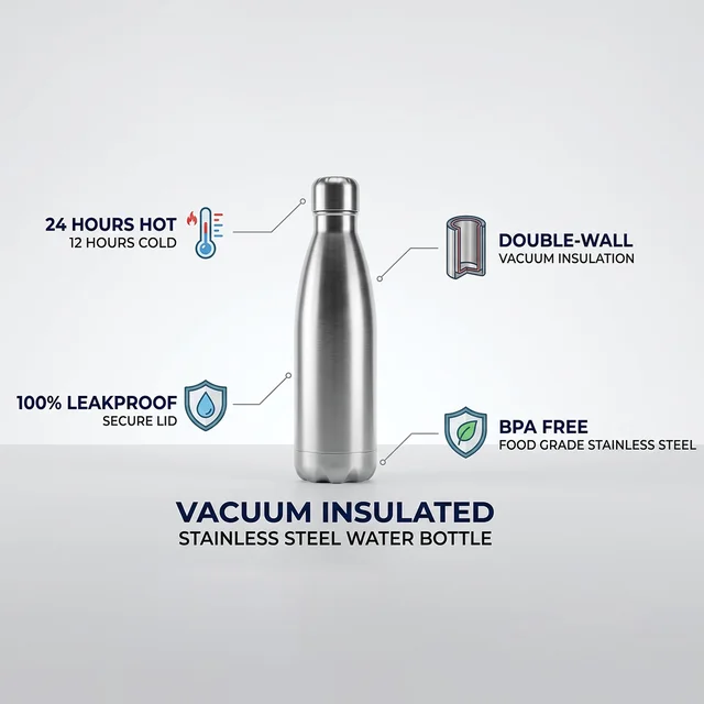 Stainless Steel Vacuum Insulated Water Bottle 1000 ML Hot Cold Flask (1 Pc)