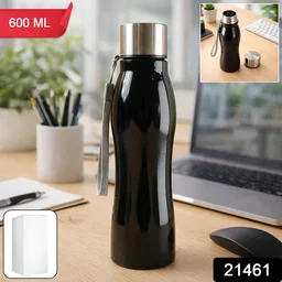 Stainless Steel Water Bottle – 600ml Leakproof with Carry Strap