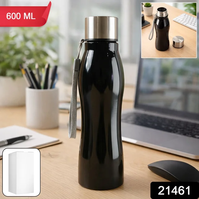 Stainless Steel Water Bottle – 600ml Leakproof with Carry Strap