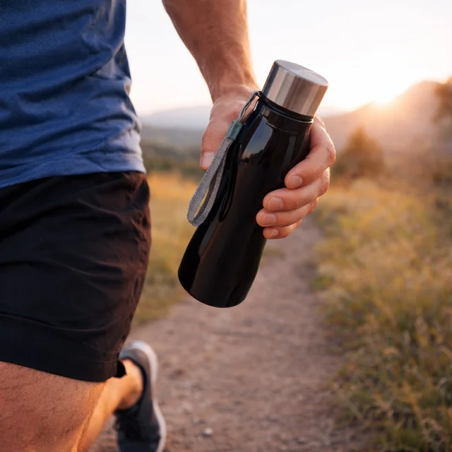Stainless Steel Water Bottle – 600ml Leakproof with Carry Strap