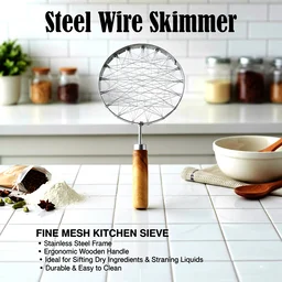 Stainless Steel Wire Skimmer – Heat-Resistant Wooden Handle