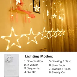 Star Curtain Lights – 12 LED Stars, 8 Flashing Modes | Indo Glow
