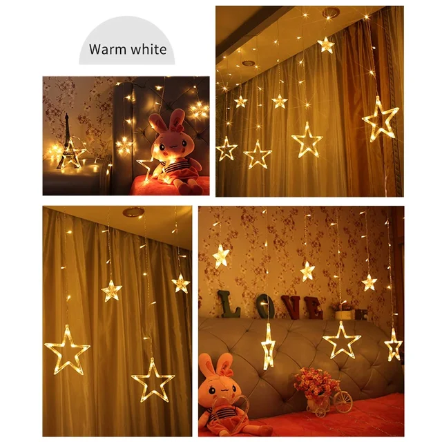 Star Curtain Lights – 12 LED Stars, 8 Flashing Modes | Indo Glow