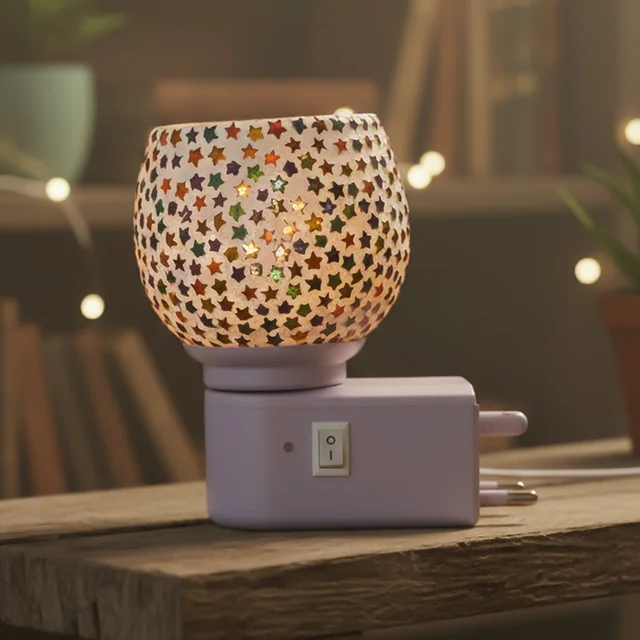 Star Pattern Mosaic Night Lamp – Warm Ambient Plug-In Light