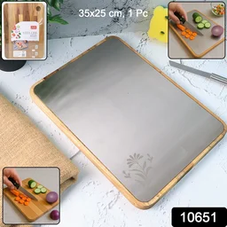 Steel Oak Cutting Board – Durable 35x25 cm with Wooden Handle