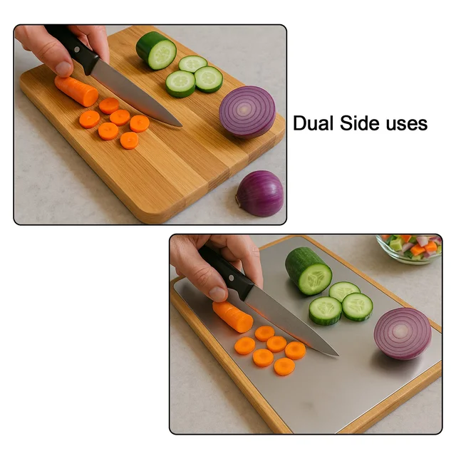 Steel Oak Cutting Board – Durable 35x25 cm with Wooden Handle