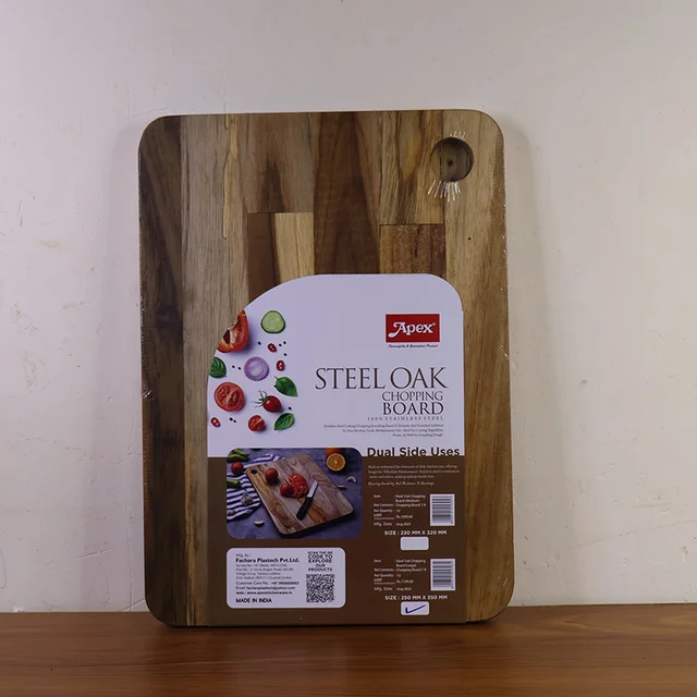 Steel Oak Cutting Board – Durable 35x25 cm with Wooden Handle