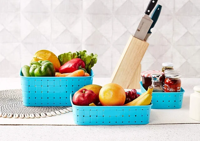 Storage Baskets Set – Food-Grade Plastic, Sky Blue | Organivo
