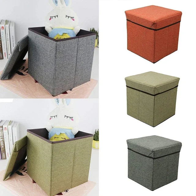 Storage Stool – Foldable Cube Ottoman with Cushion | Organivo