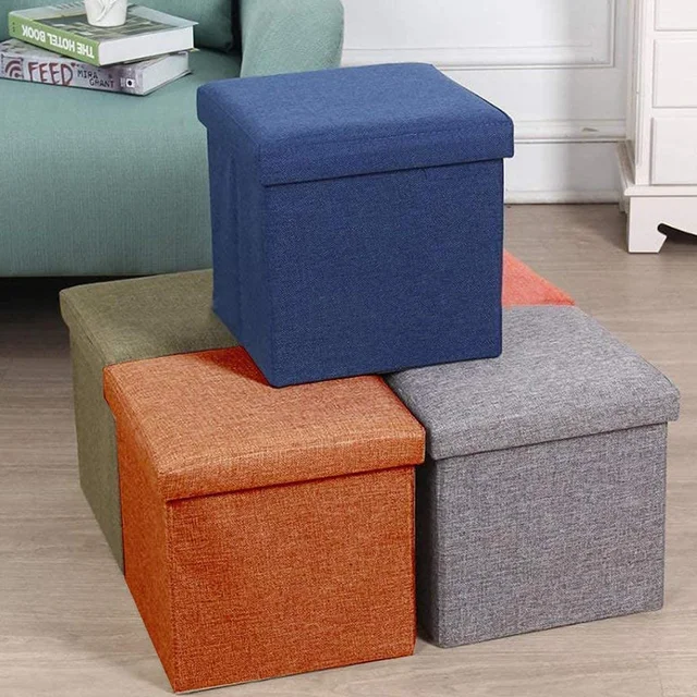 Storage Stool – Foldable Cube Ottoman with Cushion | Organivo