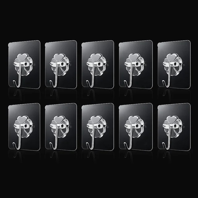 Strong Transparent Adhesive Wall Hooks – 10 Pc Set for Home & Kitchen
