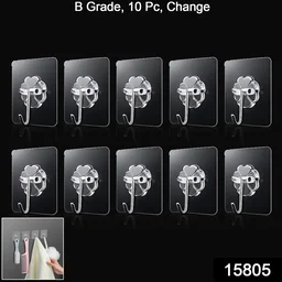 Strong Transparent Adhesive Wall Hooks – 10 Pc Set for Home & Kitchen