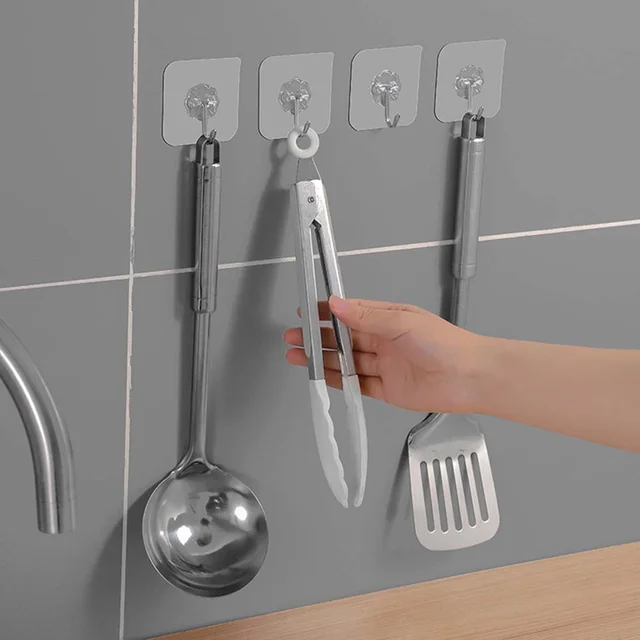 Strong Transparent Adhesive Wall Hooks – 10 Pc Set for Home & Kitchen