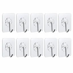 Strong Transparent Adhesive Wall Hooks – 10 Pc Set for Home & Kitchen