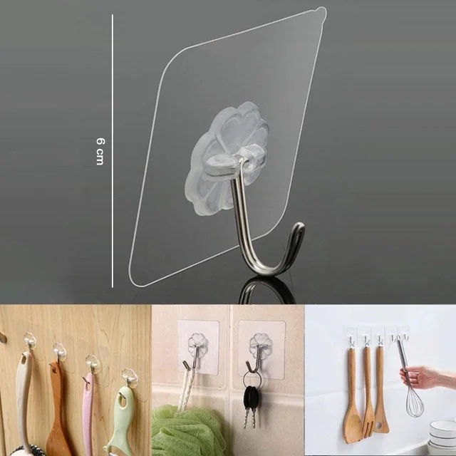 Strong Transparent Adhesive Wall Hooks – 10 Pc Set for Home & Kitchen