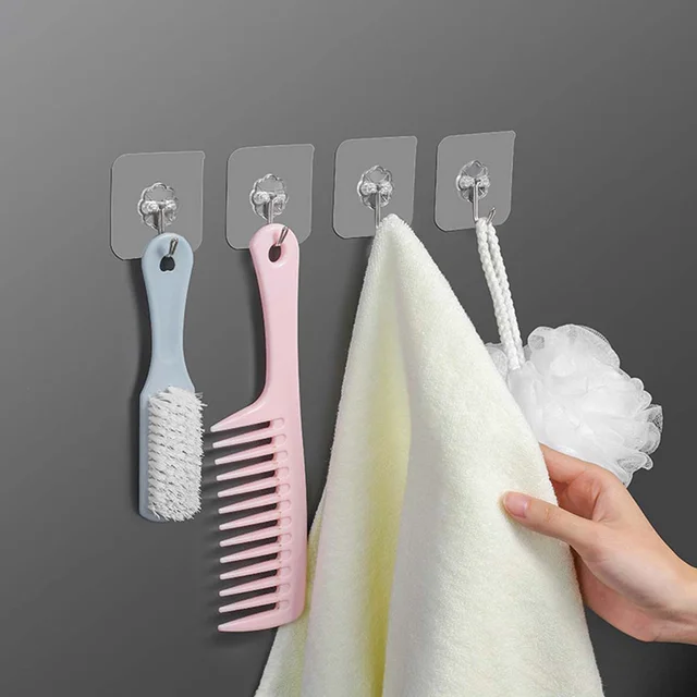Strong Transparent Adhesive Wall Hooks – 10 Pc Set for Home & Kitchen