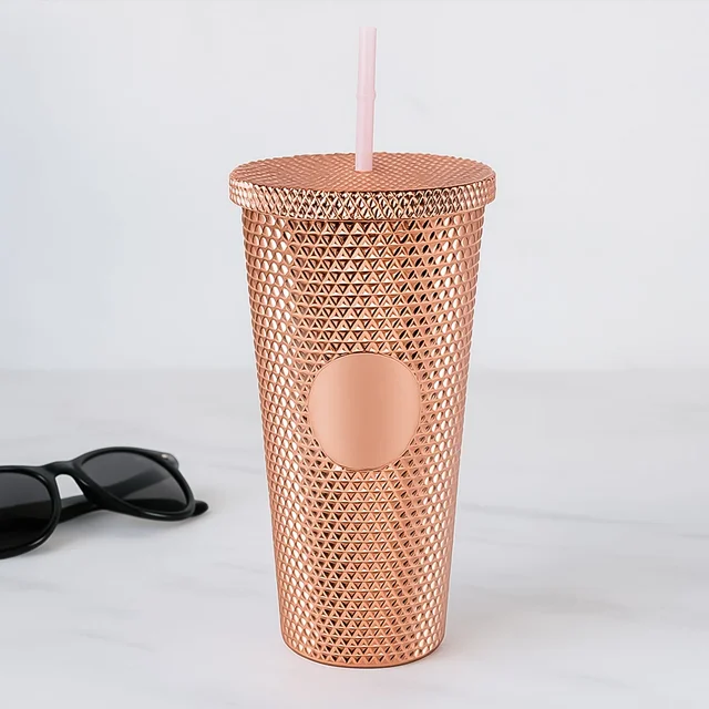 Studded Tumbler – Double Walled Cold Cup with Straw Lid