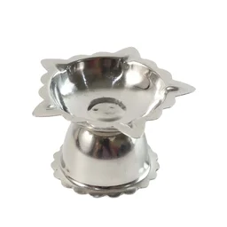 Sunflower Design Stainless Steel Diya Stand – Small Durable Pooja Lamp