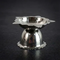 Sunflower Design Stainless Steel Diya Stand – Small Durable Pooja Lamp
