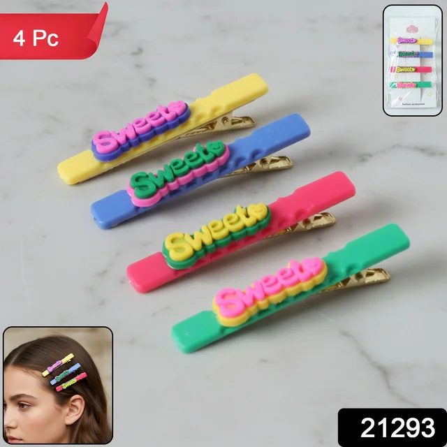 Sweet Text Hair Clip Set – Trendy Lightweight Fashion Pins (4 Pc)