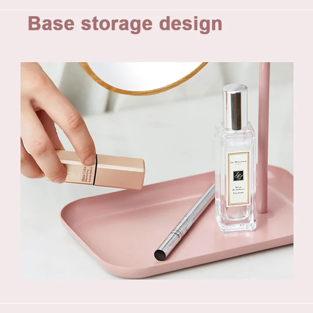 Tabletop Makeup Mirror – Modern Round Frame with Wooden Finish