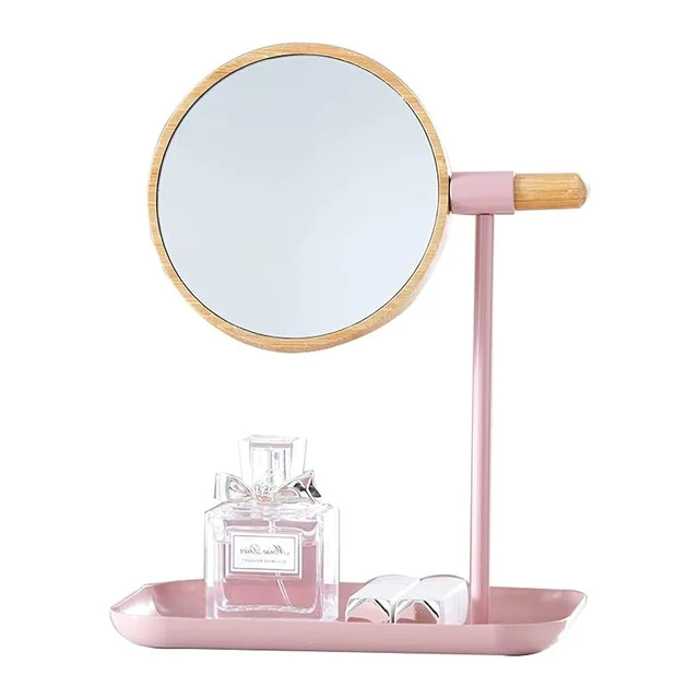 Tabletop Makeup Mirror – Modern Round Frame with Wooden Finish