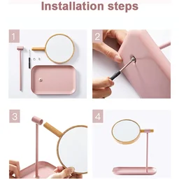 Tabletop Makeup Mirror – Modern Round Frame with Wooden Finish