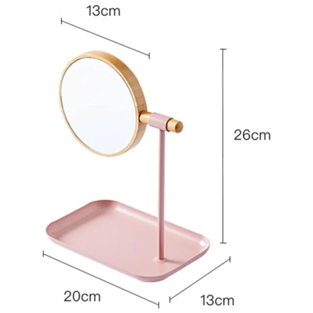 Tabletop Makeup Mirror – Modern Round Frame with Wooden Finish