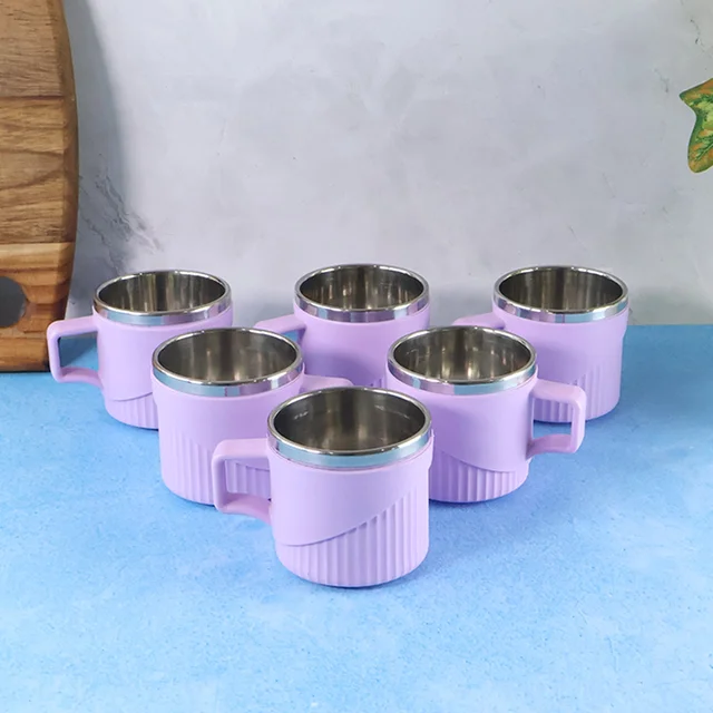 Tea Coffee Cup Set of 6 – Durable Metal Inner, Heat-Safe Sleeve